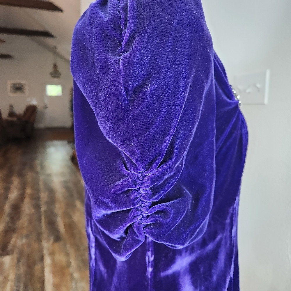 Cachet By Bari Protas Vintage Velvet Dress Purple With Shoulder Pads - Picture 7 of 10